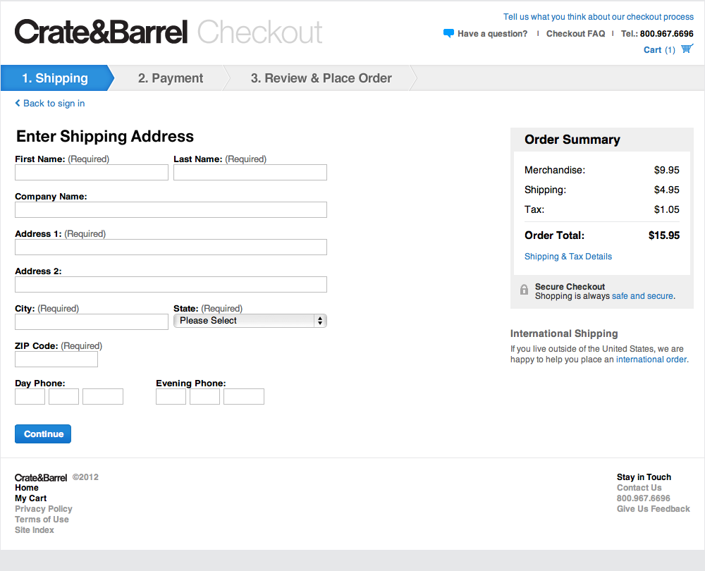 Crate & Barrel's checkout funnel