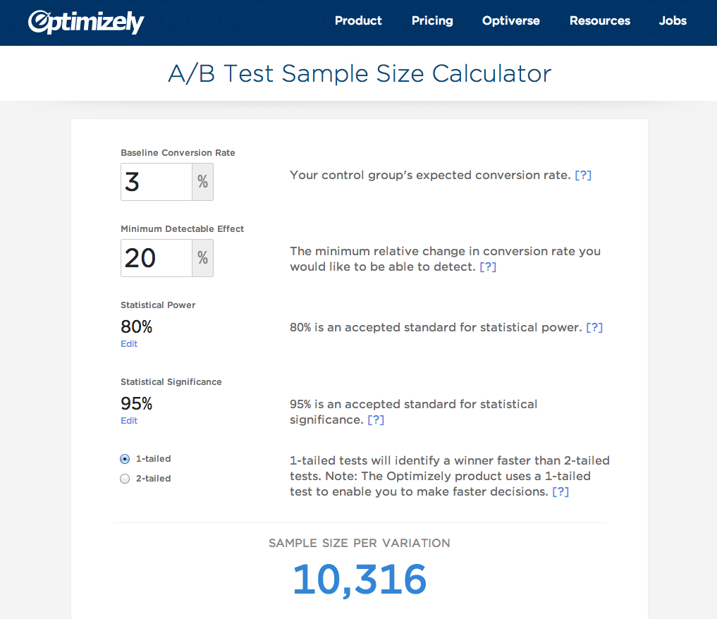 Finished sample size calculator