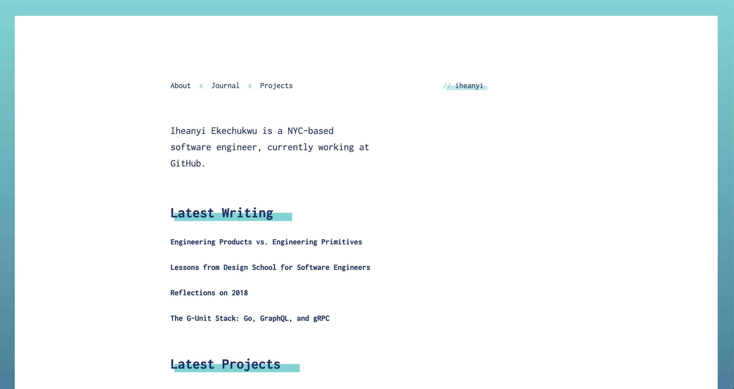 Screenshot of Iheanyi's website
