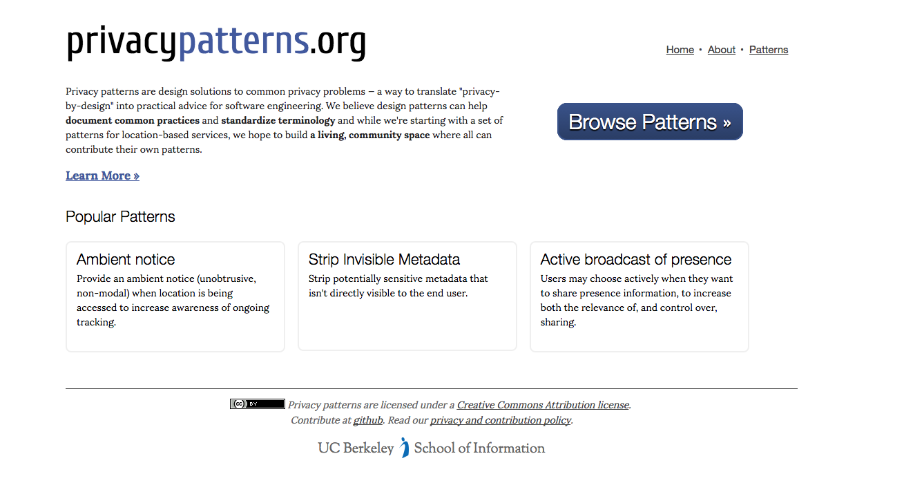 Privacy Patterns homepage