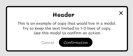 Screenshot of a low-fidelity modal component