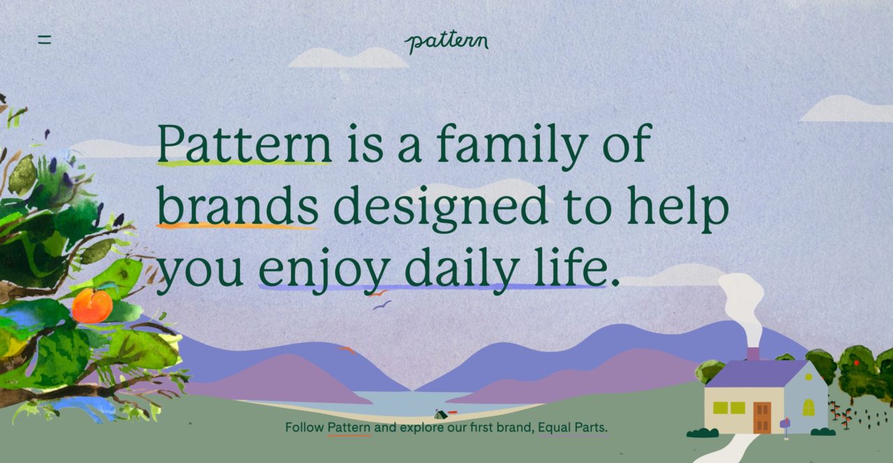 Screenshot of Mackinac as the headline font for Pattern Brands.