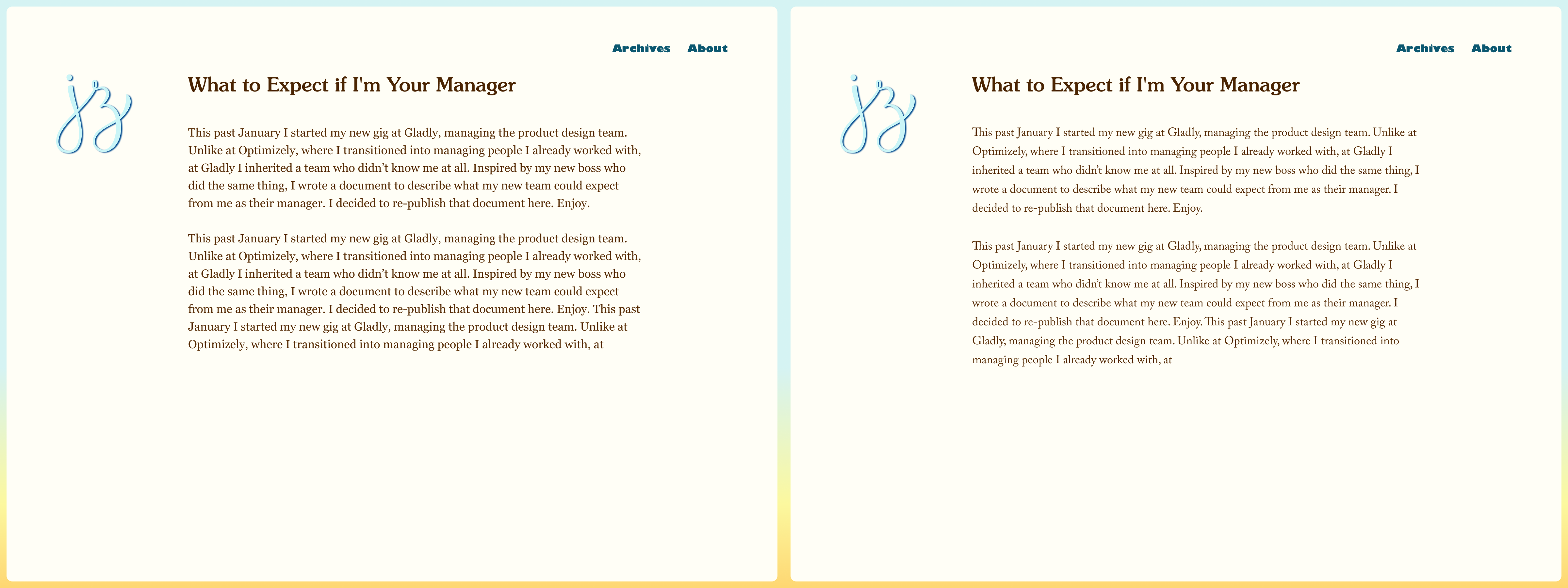 Screenshot of body copy set as Georgia and Caslon.